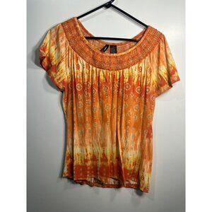 jasonmaxwell womens orange short sleeve shirt blouse size XL extra large